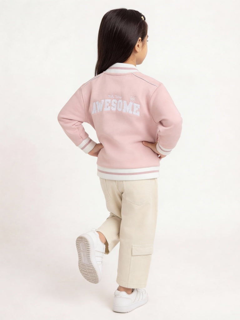 HOP Kids Girls Pink Typographic Jacket