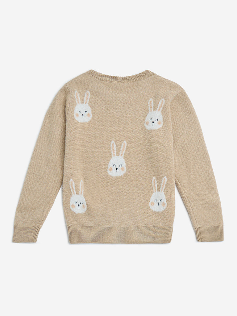 HOP Kids Girls Beige Bunny Design Sweater