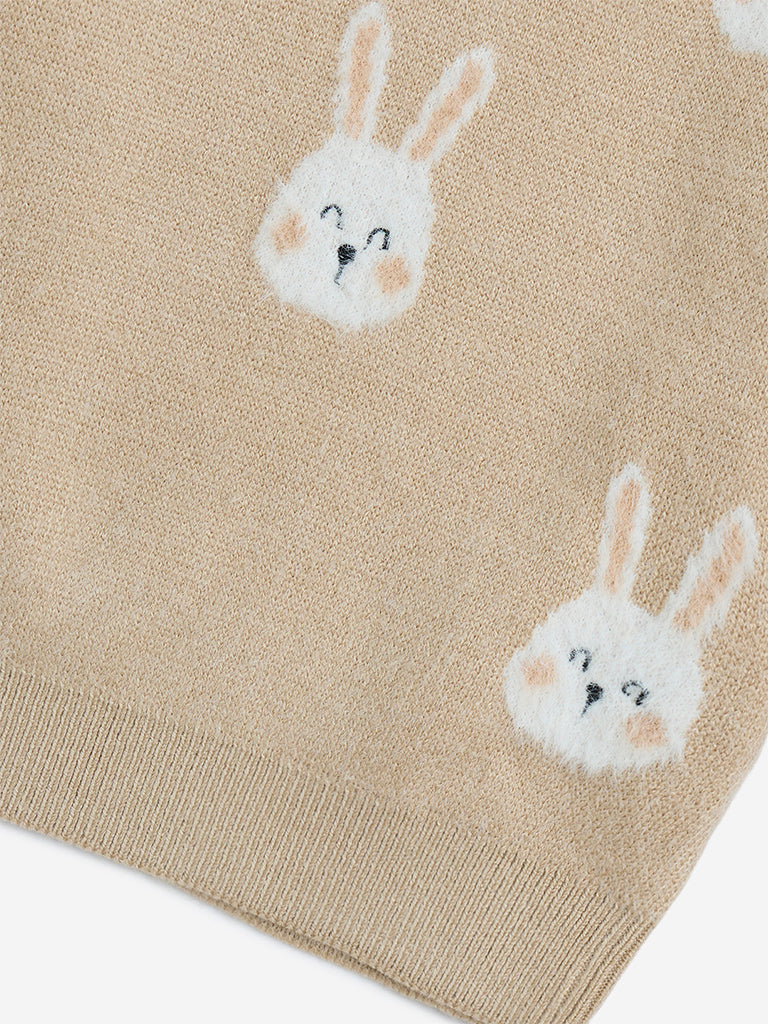 HOP Kids Girls Beige Bunny Design Sweater