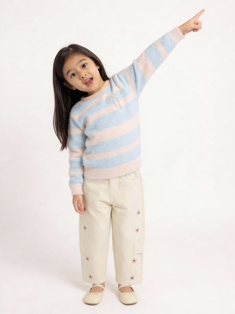HOP Kids Girls Blue Striped Sweater