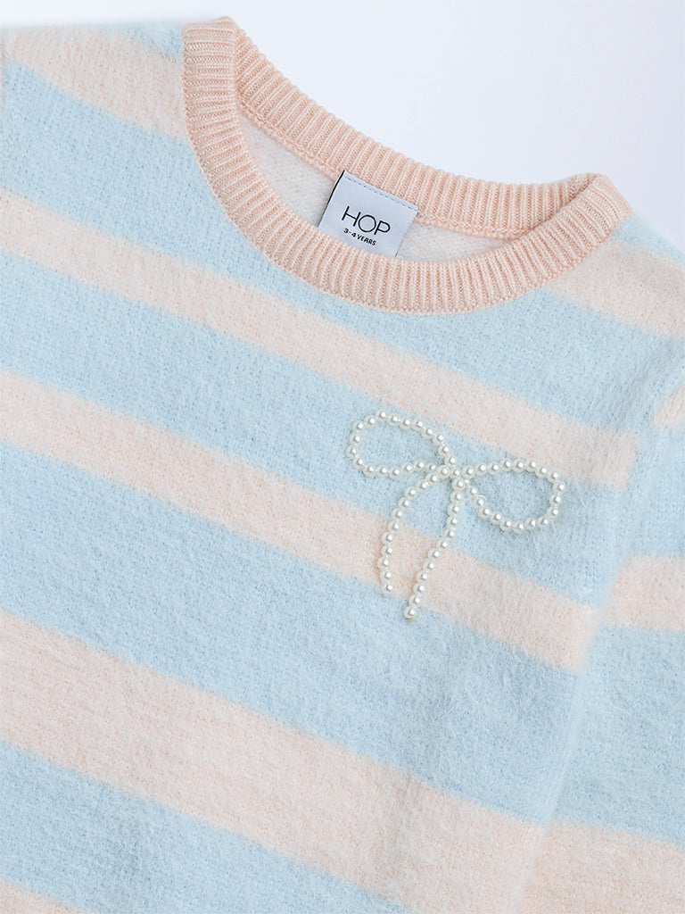 HOP Kids Girls Blue Striped Sweater