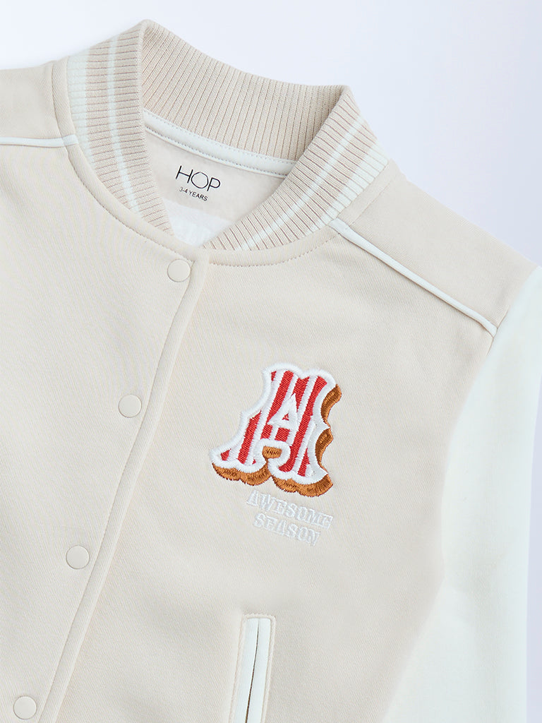 Westside HOP Kids Beige Printed Cotton-Blend Varsity Jacket for Casual Wear Zoomed View