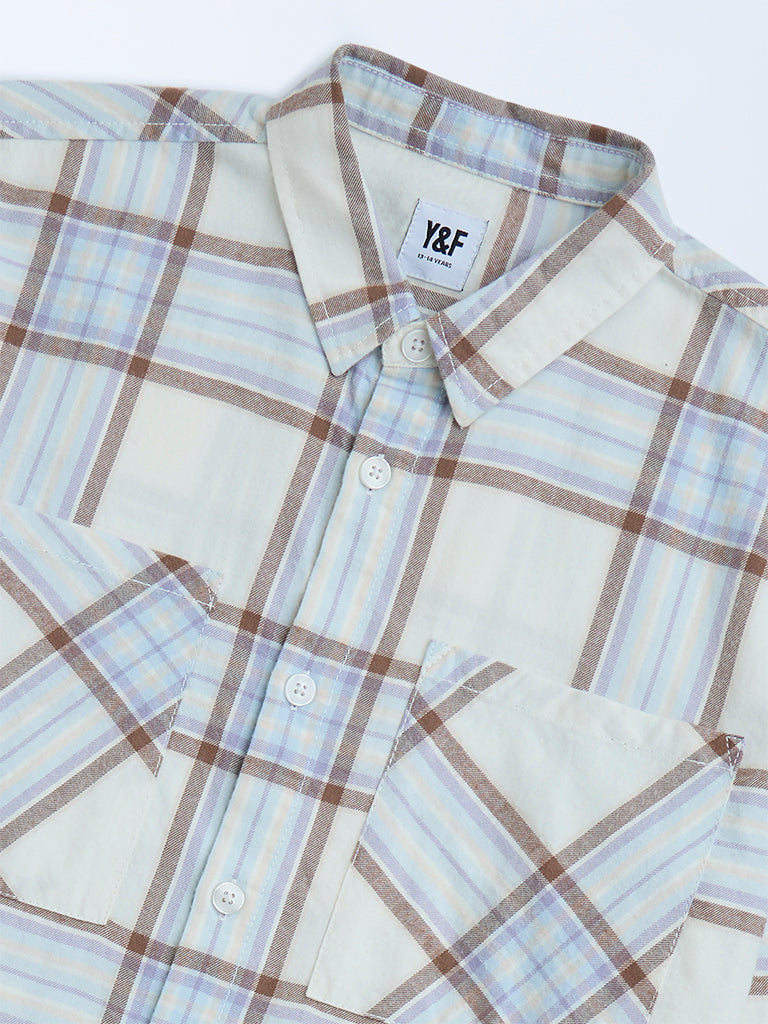 Buy Y&F Kids Off-White Checks Patterned Cotton Shirt from Westside
