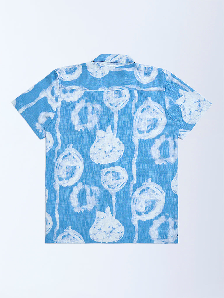 Westside Y&F Boy's Blue Abstract Design Resort-Fit Shirt for Casual Wear Back View