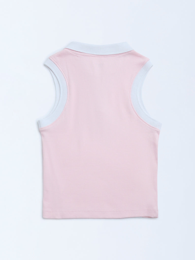 Westside Y&F Girl's Pink Text Design Cotton-Blend T-Shirt for Casual Wear Back View