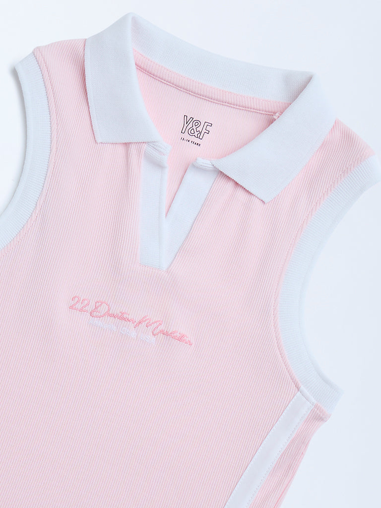 Westside Y&F Girl's Pink Text Design Cotton-Blend T-Shirt for Casual Wear Zoomed View