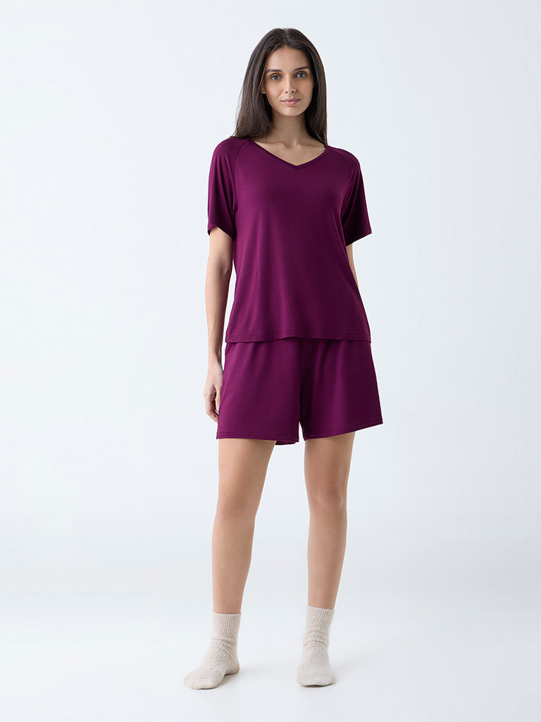 Wunderlove Purple Solid V-Neck T-Shirt