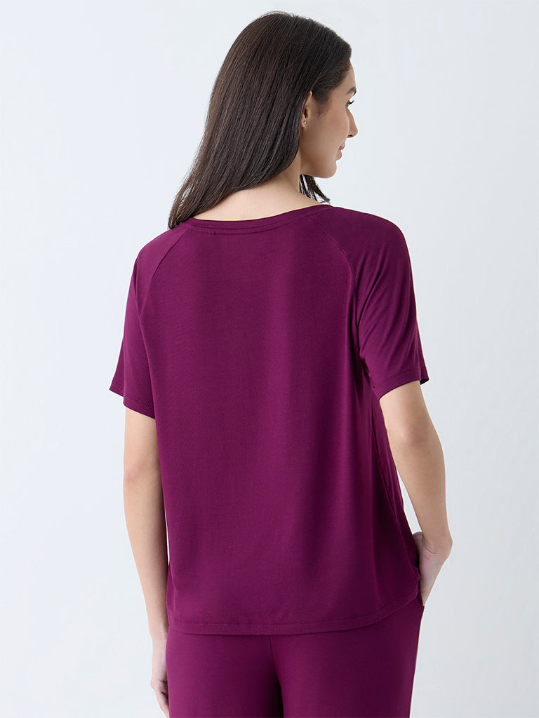 Wunderlove Purple Solid V-Neck T-Shirt