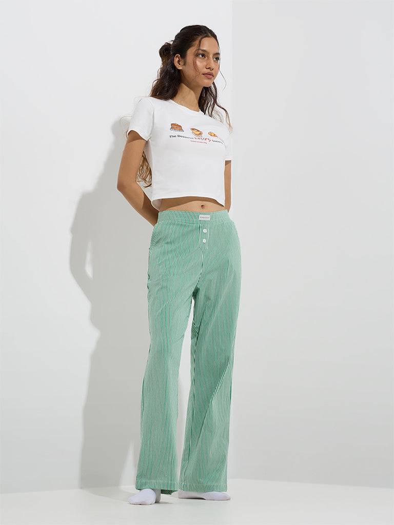 Westside Superstar Women's White Printed Cotton-Blend T-Shirt for Casual Wear Full Model View