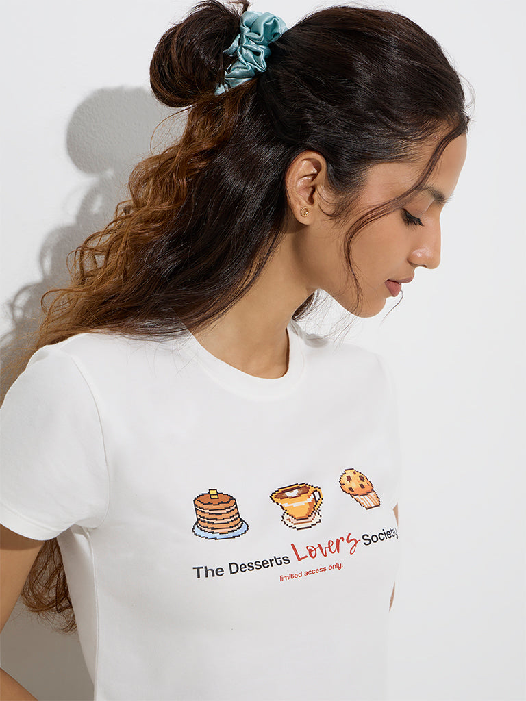 Westside Superstar Women's White Printed Cotton-Blend T-Shirt for Casual Wear Zoom View