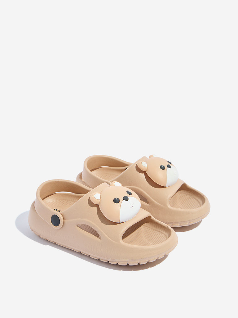 Westside Yellow Kids Brown Teddy Bear Design Clogs Front View