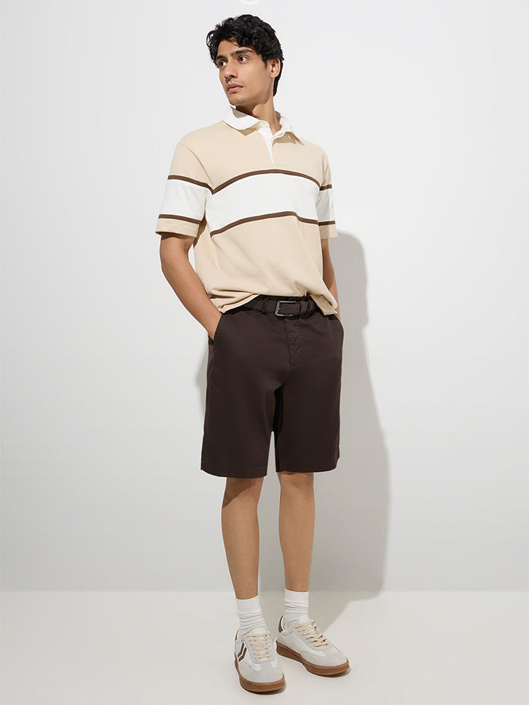 Westside WES Casuals Men's Beige Relaxed-Fit Cotton-Blend Polo T-Shirt for Casual Wear Full View