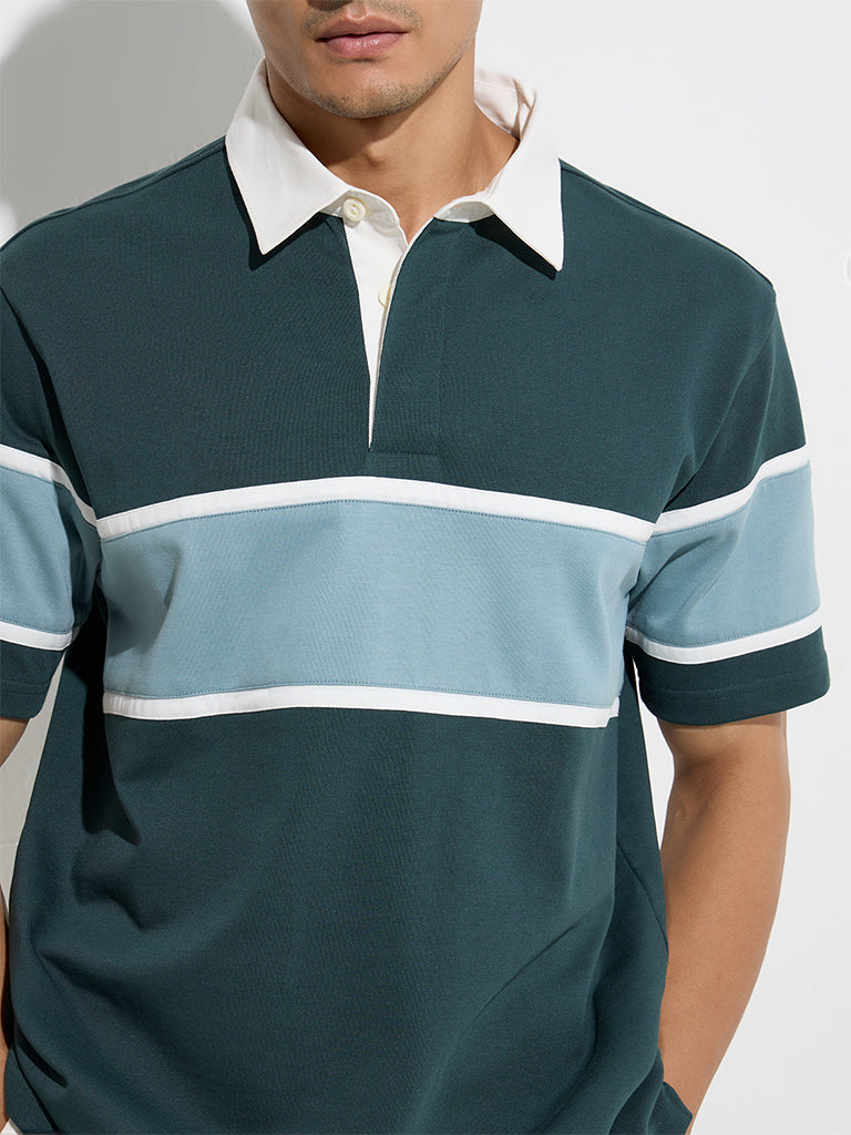 Westside WES Casuals Men's Teal Relaxed-Fit Cotton-Blend Polo T-Shirt for Casual Wear Zoomed View