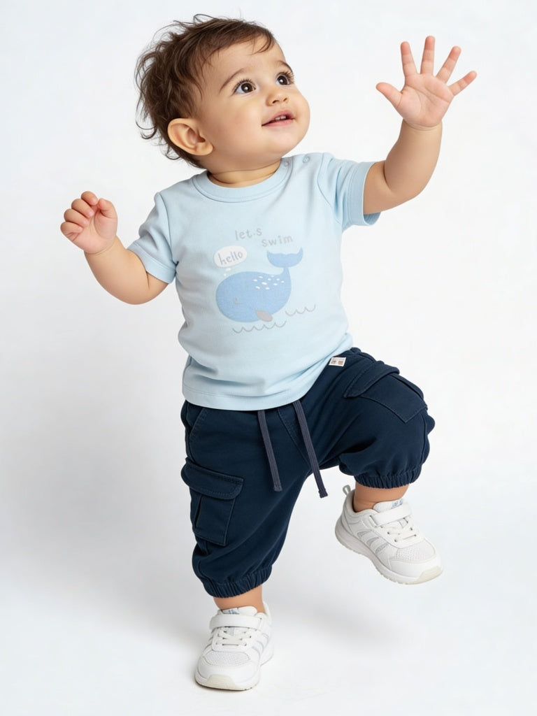 HOP Baby Boys Navy Mid-Rise Cotton-Blend Joggers