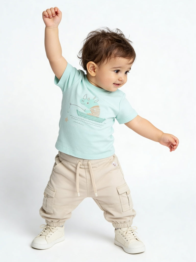 HOP Baby Boys Beige Mid-Rise Cotton-Blend Joggers