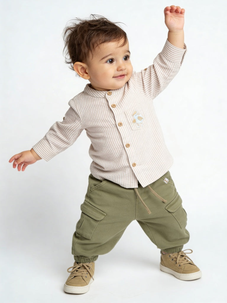 HOP Baby Boys Olive Mid-Rise Cotton-Blend Joggers