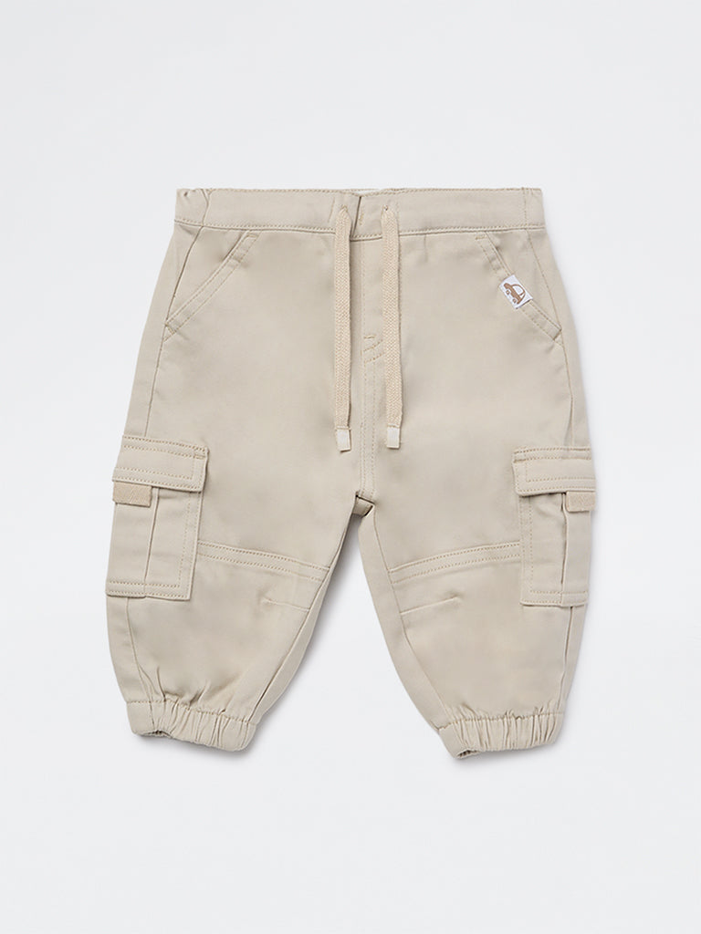HOP Baby Boys Beige Mid-Rise Cotton-Blend Joggers