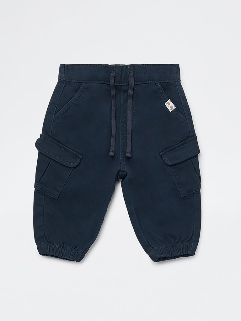 HOP Baby Boys Navy Mid-Rise Cotton-Blend Joggers