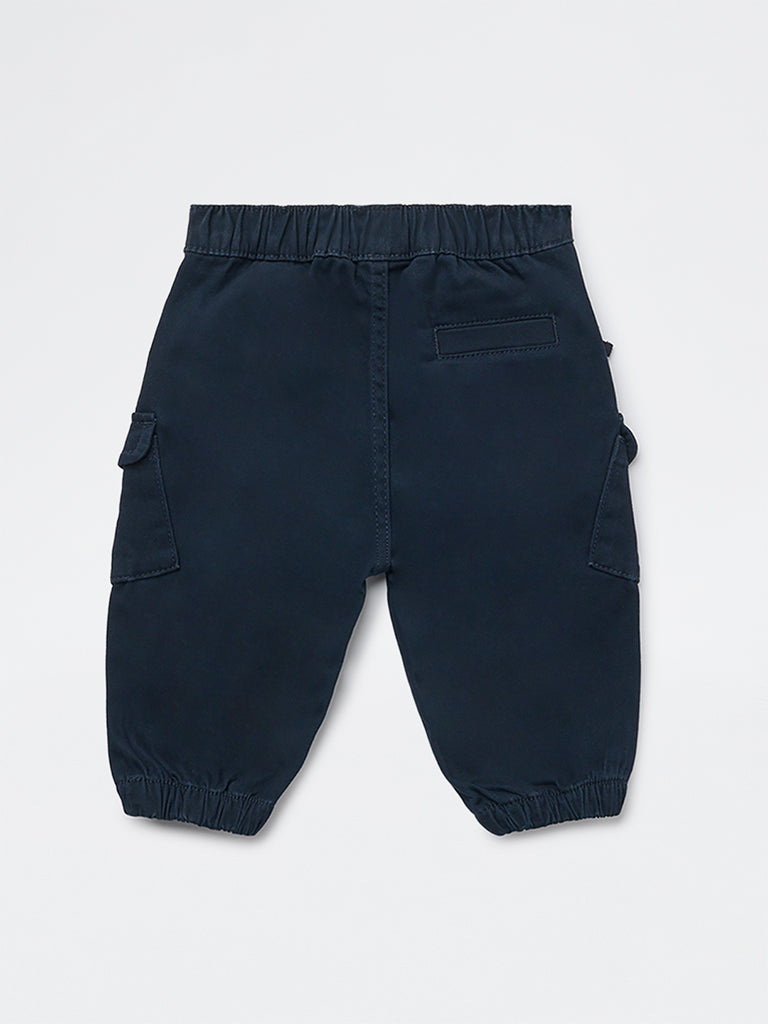 HOP Baby Boys Navy Mid-Rise Cotton-Blend Joggers
