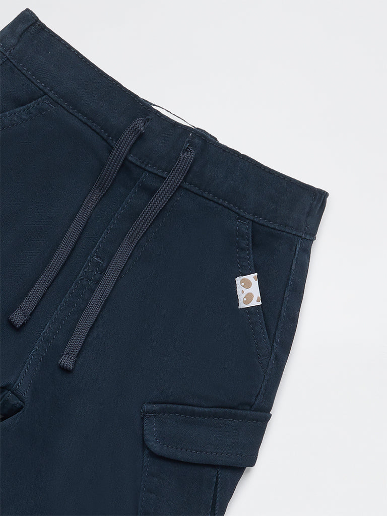 HOP Baby Boys Navy Mid-Rise Cotton-Blend Joggers