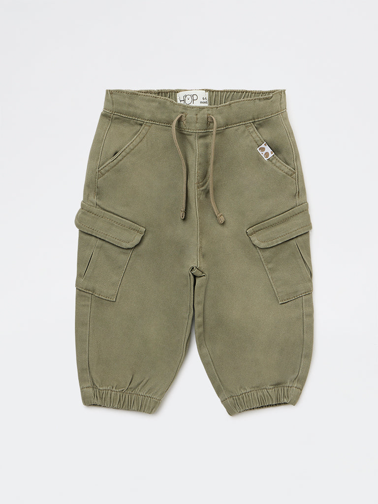 HOP Baby Boys Olive Mid-Rise Cotton-Blend Joggers