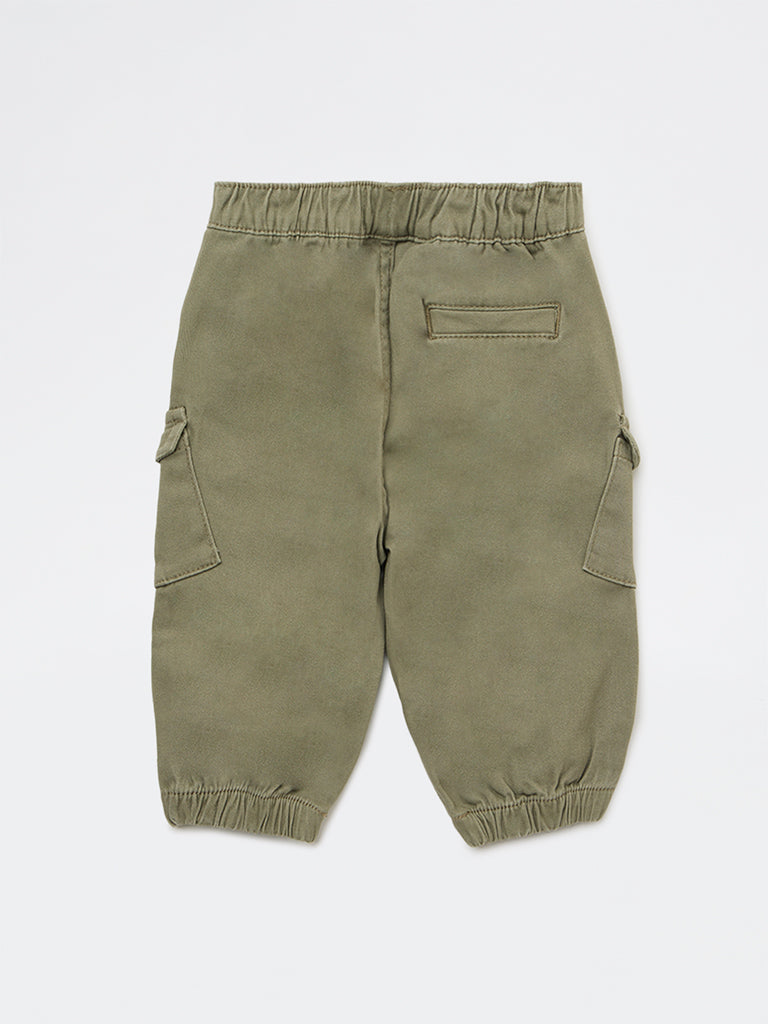 HOP Baby Boys Olive Mid-Rise Cotton-Blend Joggers