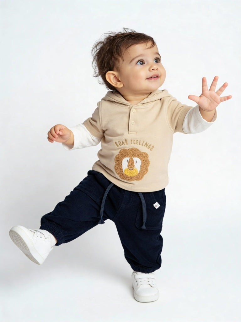 HOP Baby Boys Navy Mid-Rise Corduroy Joggers