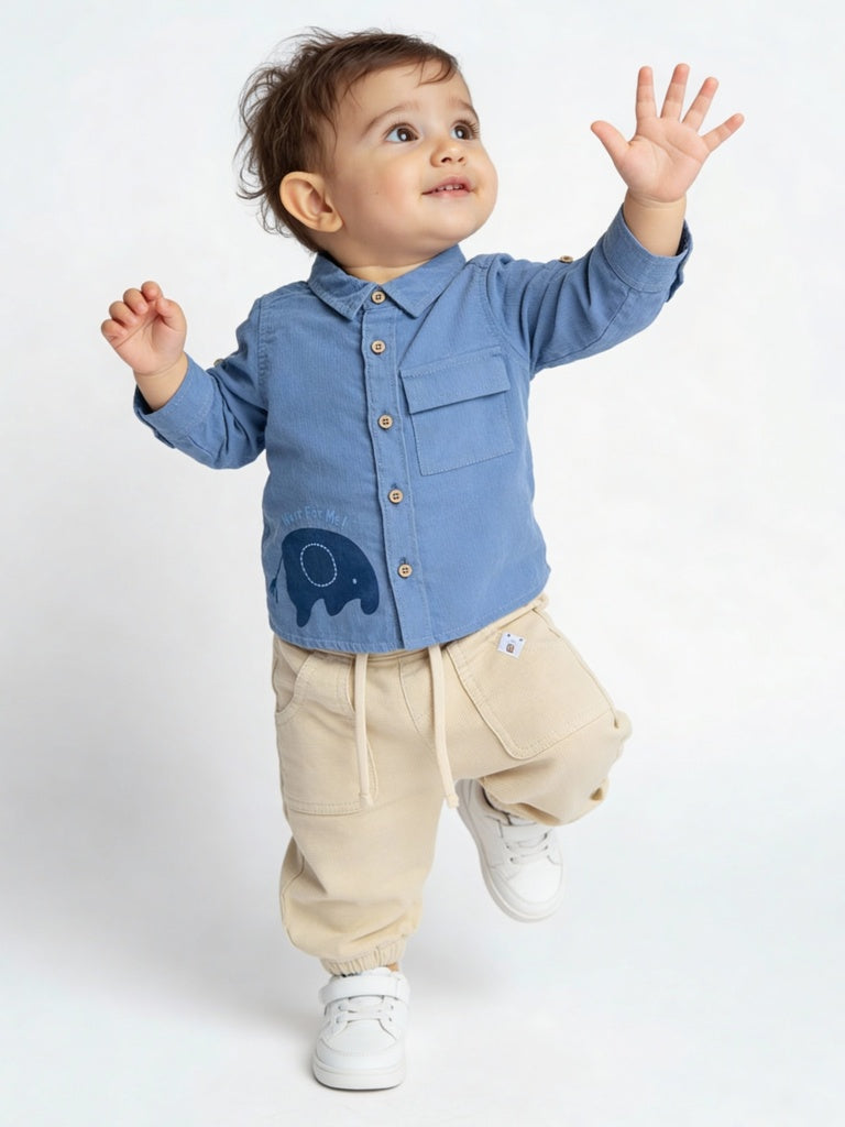 HOP Baby Boys Beige Mid-Rise Corduroy Joggers