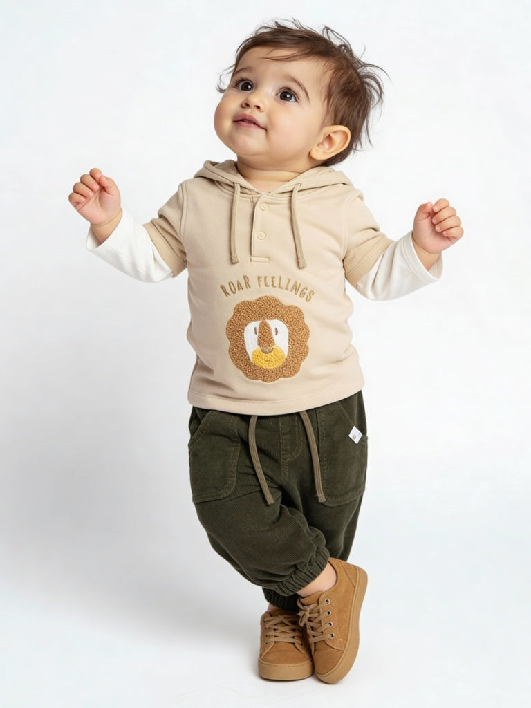 HOP Baby Boys Olive Mid-Rise Corduroy Joggers