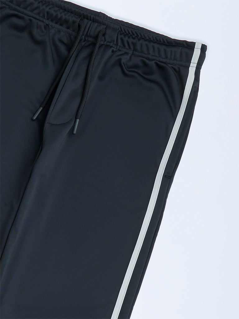 Westside Y&F Boy's Black Striped Mid-Rise Trousers for Casual Wear Zoomed View