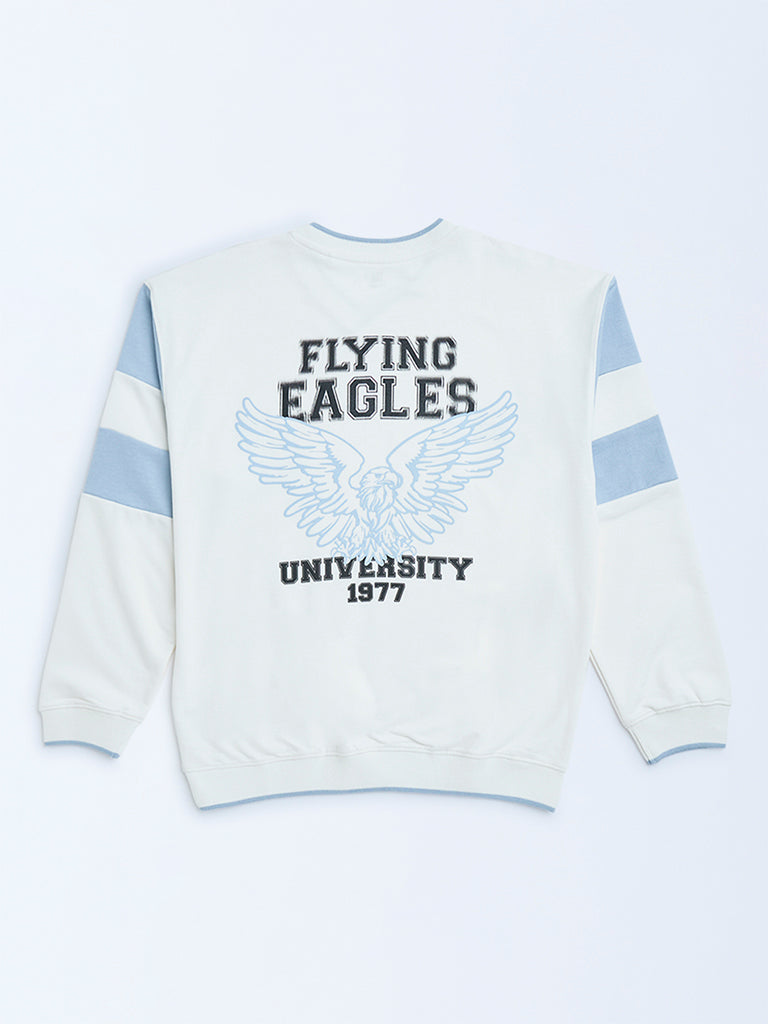 Westside Y&F Boy's White Text Design Cotton-Blend Sweatshirt for Winter Wear Back View