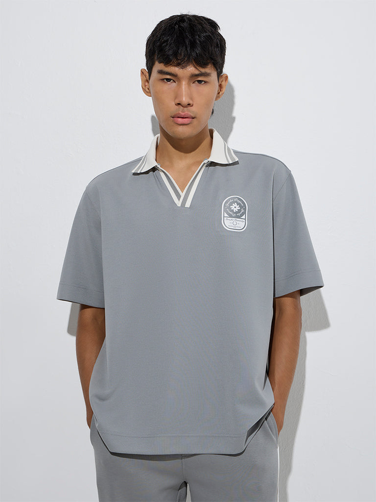 Studiofit Grey Relaxed-Fit Polo T-Shirt