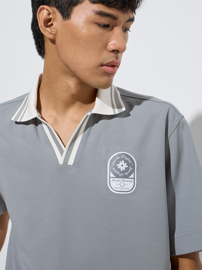 Studiofit Grey Relaxed-Fit Polo T-Shirt