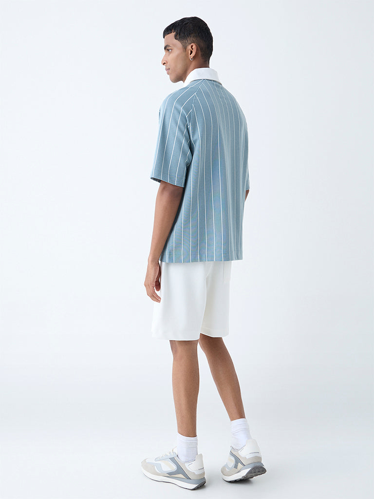 Westside Studiofit Men's White Relaxed-Fit Mid-Rise Cotton-Blend Shorts for Sports Wear Back View