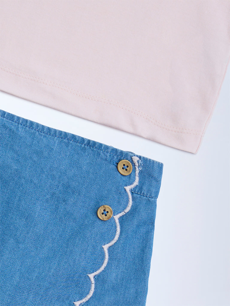 Westside HOP Baby Girl's Light Pink Cotton T-Shirt and Skorts Set for Casual Wear Zoomed View