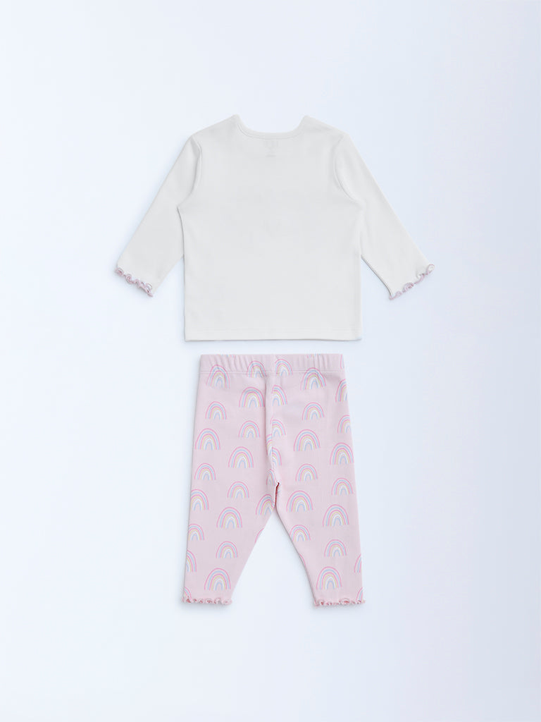 Westside HOP Baby Girl's Pink Rainbow Design Cotton Top and Pants Set for Casual Wear Back View