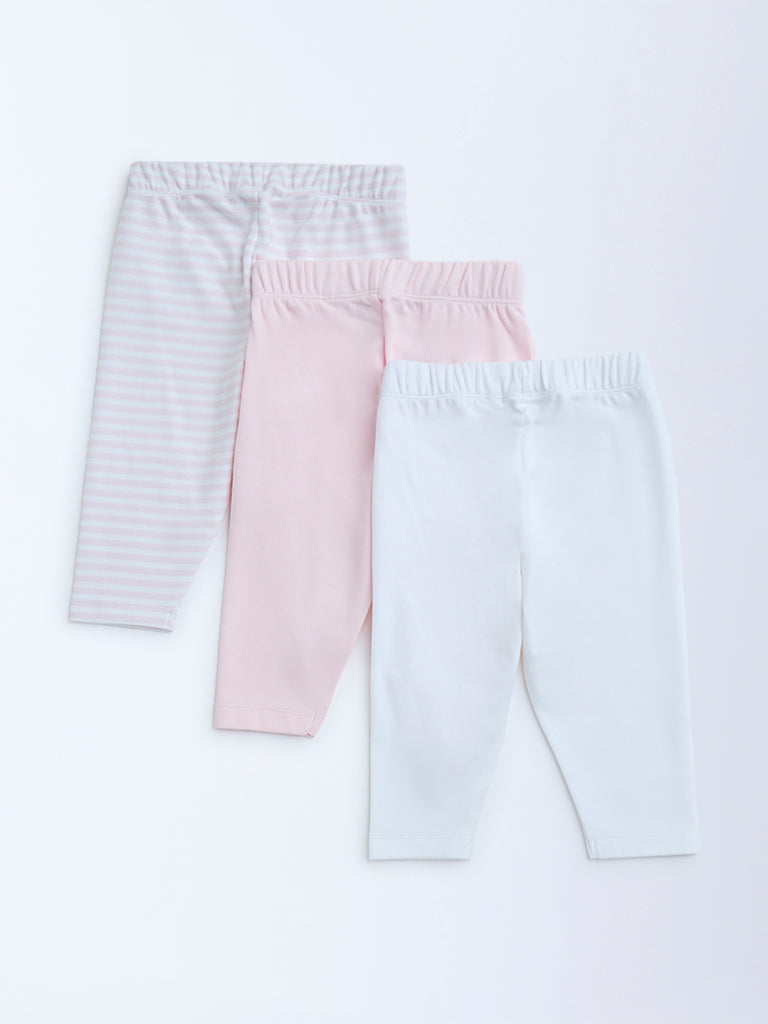 HOP Baby Pink Printed Mid-Rise Cotton Pants - Pack of 3