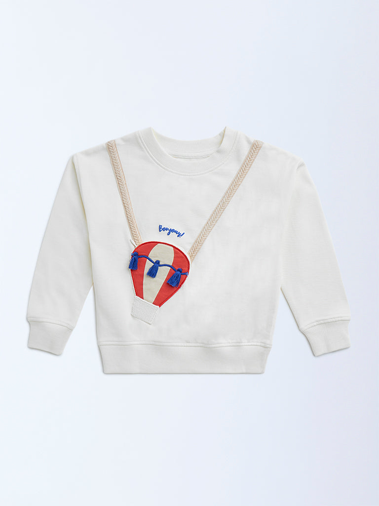 Westside HOP Kids Off-White Pouch-Detailed Cotton Sweatshirt for Winter Wear Front View