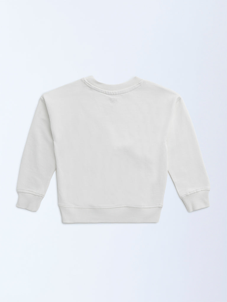 Westside HOP Kids Off-White Pouch-Detailed Cotton Sweatshirt for Winter Wear Back View