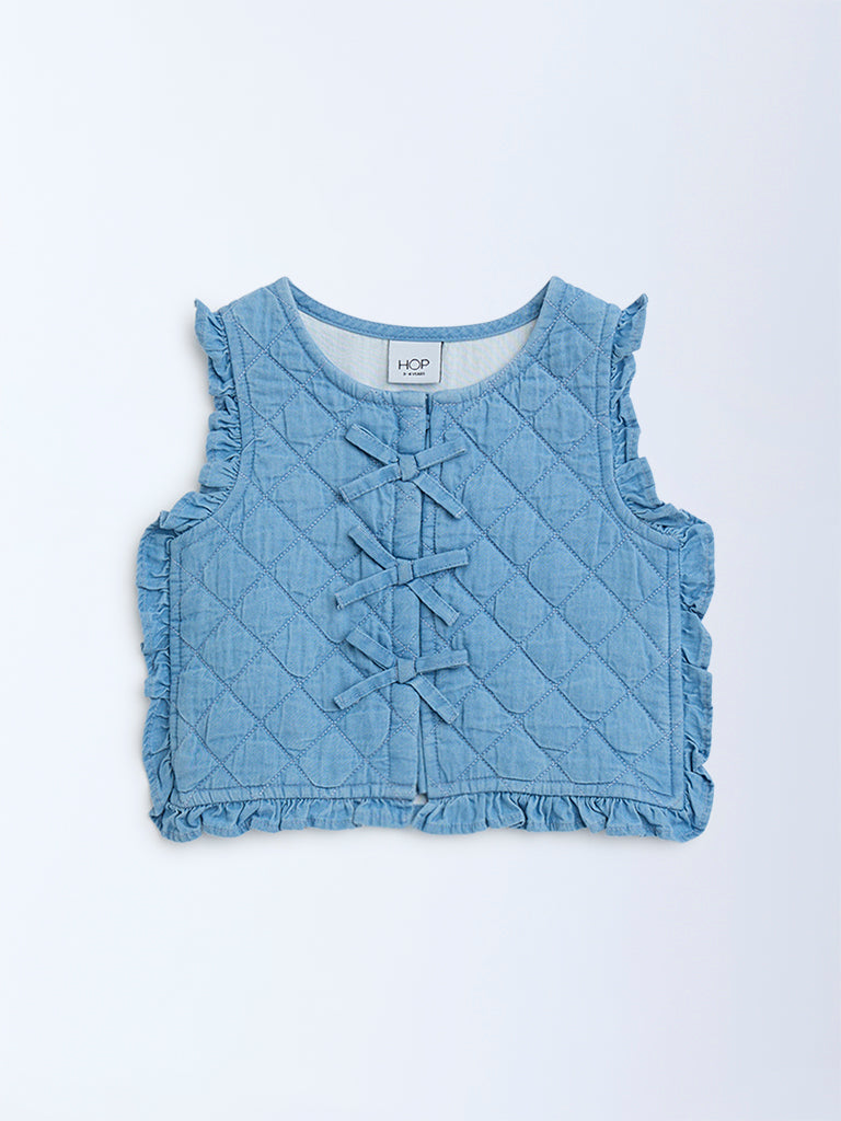 Westside HOP Kids Blue Bow-Detailed Denim Vest Top for Casual Wear Front View