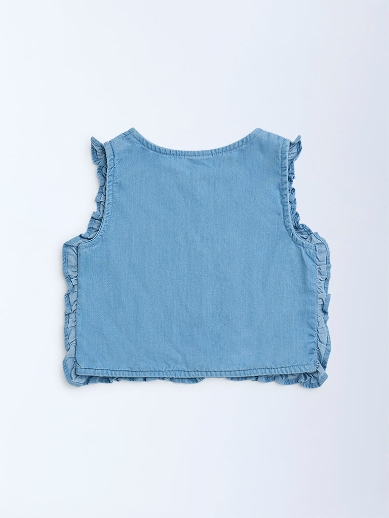 Westside HOP Kids Blue Bow-Detailed Denim Vest Top for Casual Wear Back View