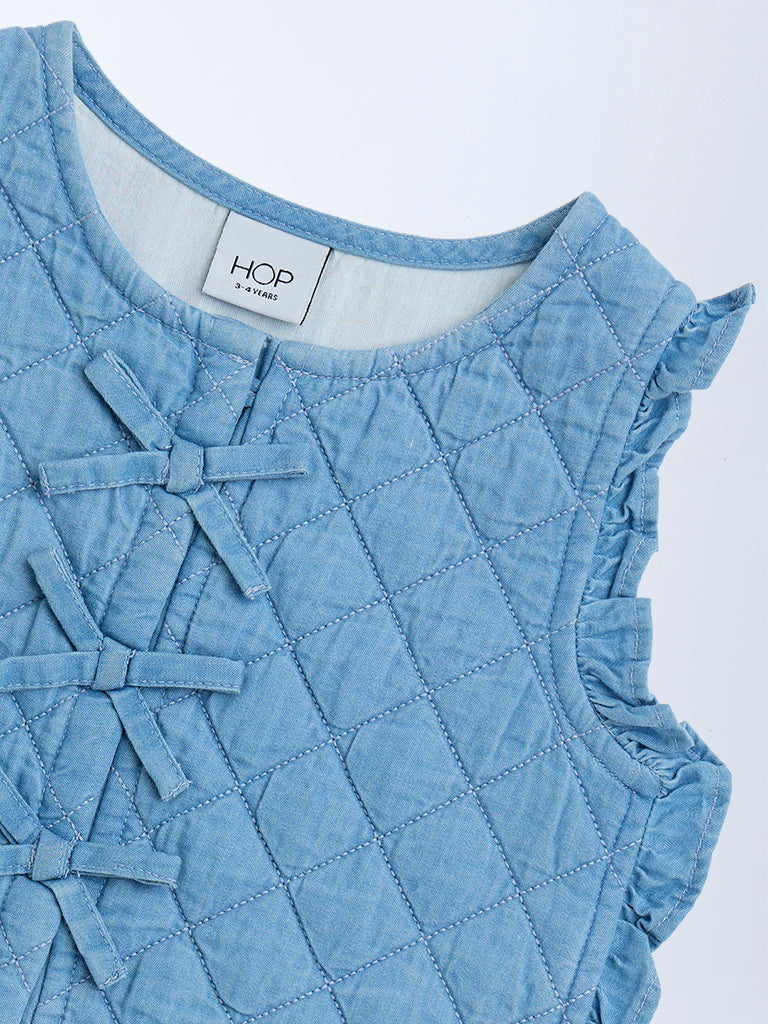 Westside HOP Kids Blue Bow-Detailed Denim Vest Top for Casual Wear Zoomed View