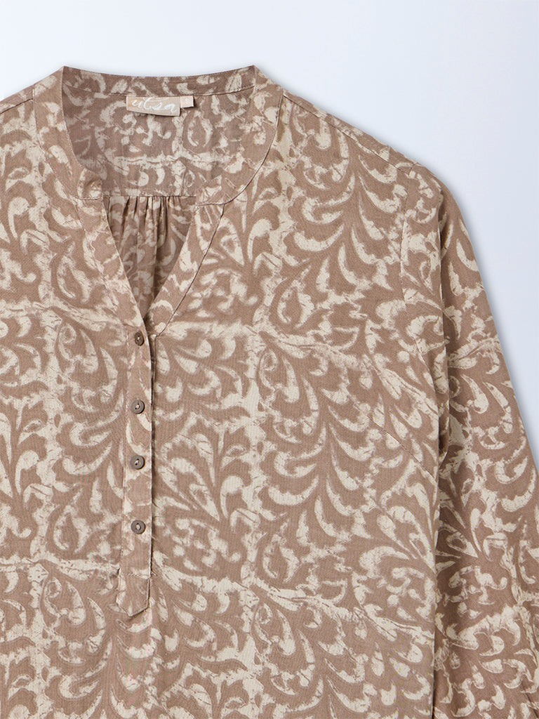 Utsa Taupe Printed Tunic