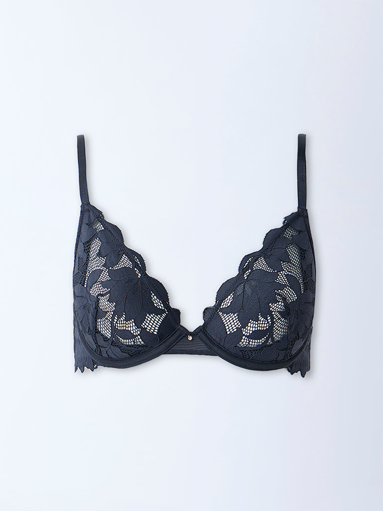 Wunderlove Black Lace-Detailed Underwired Bra