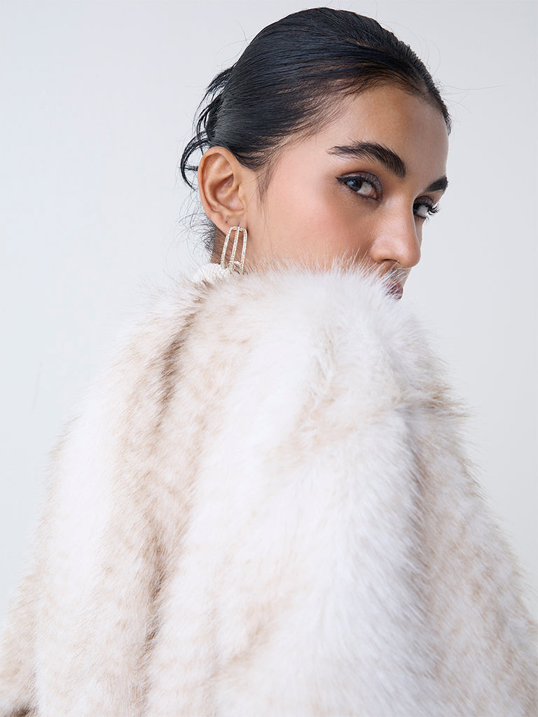 Nuon Off-White Printed Faux-Fur Jacket