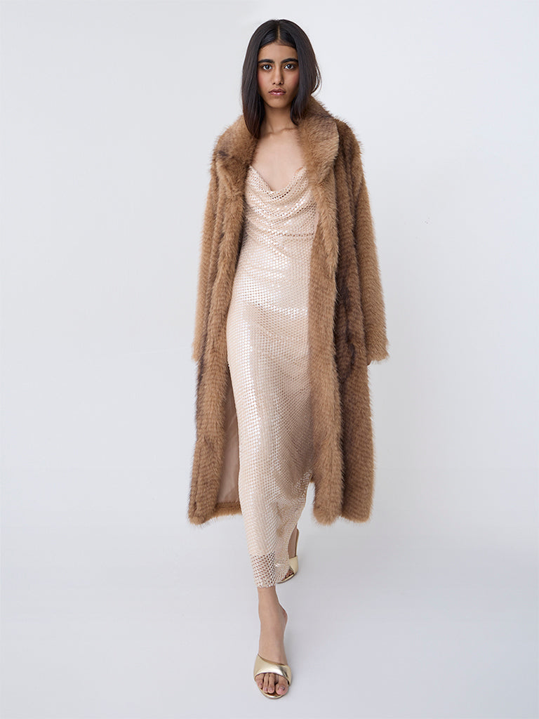 Nuon Brown Faux-Fur Long Coat