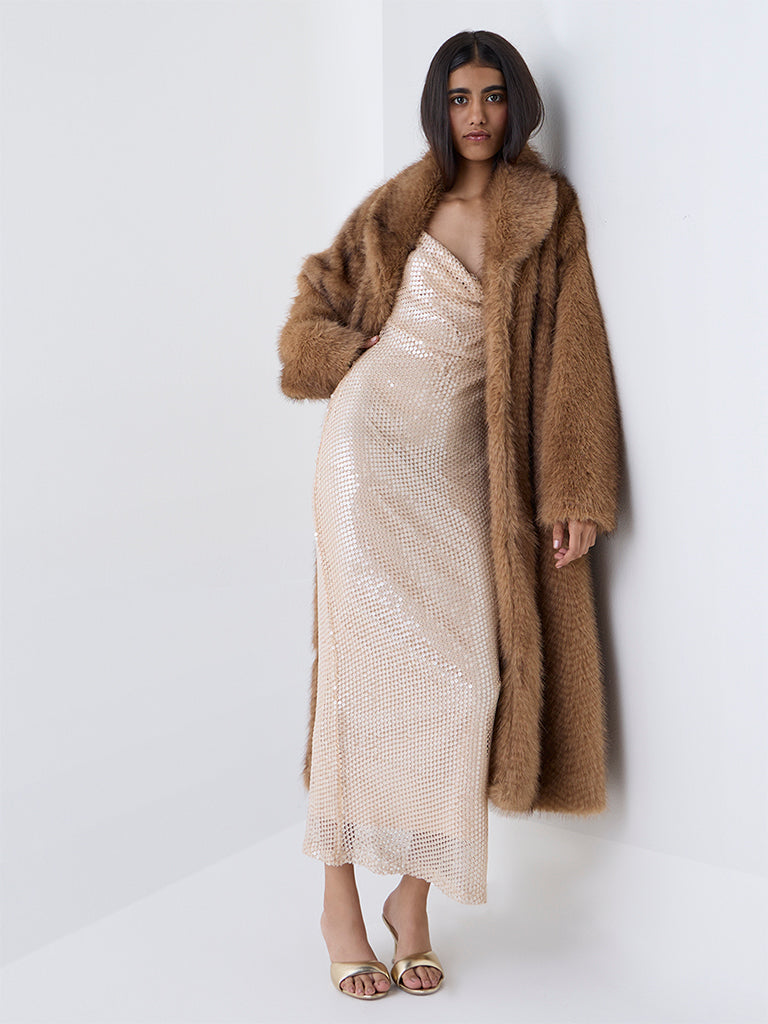 Nuon Brown Faux-Fur Long Coat