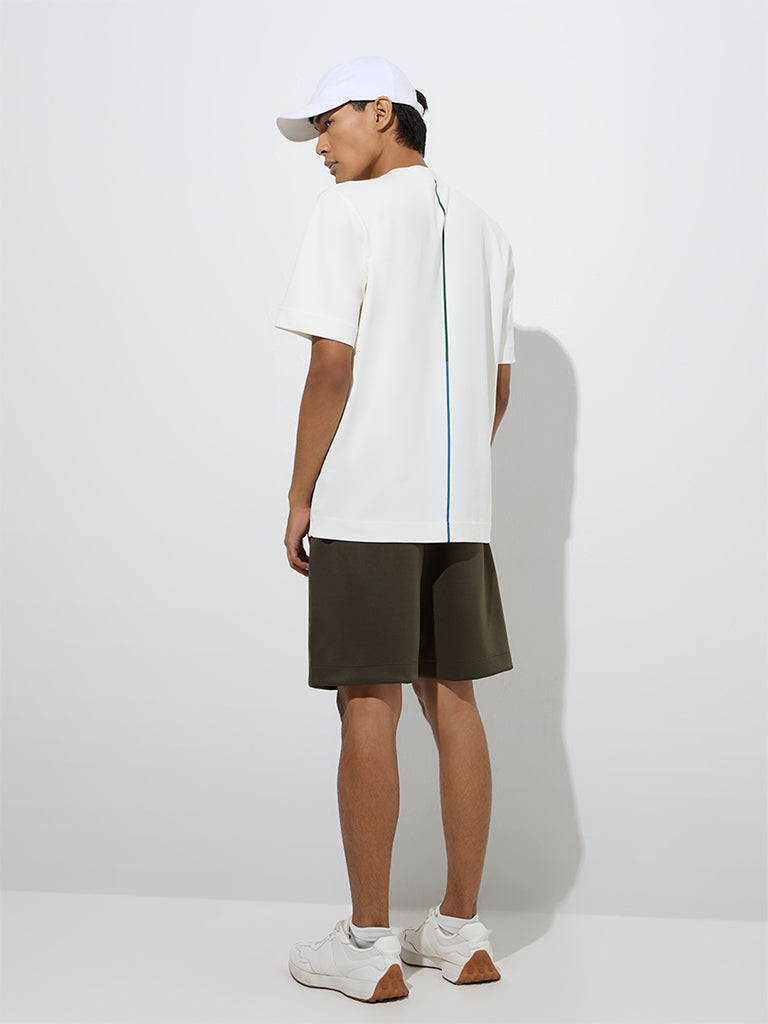 Westside Studiofit Men's Olive Solid Relaxed-Fit Mid-Rise Shorts for Sports Wear Back View