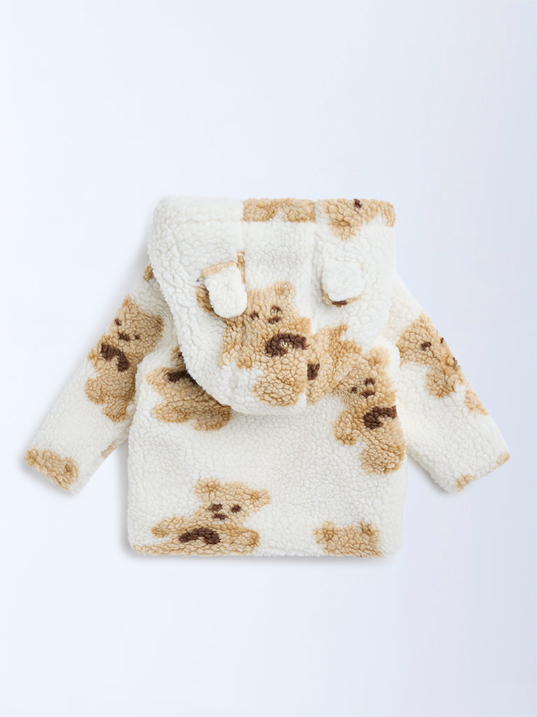 HOP Baby Off-White Printed Faux Fur Sweater