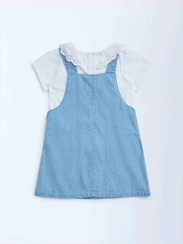 HOP Baby Blue Denim Pinafore with T-Shirt Set